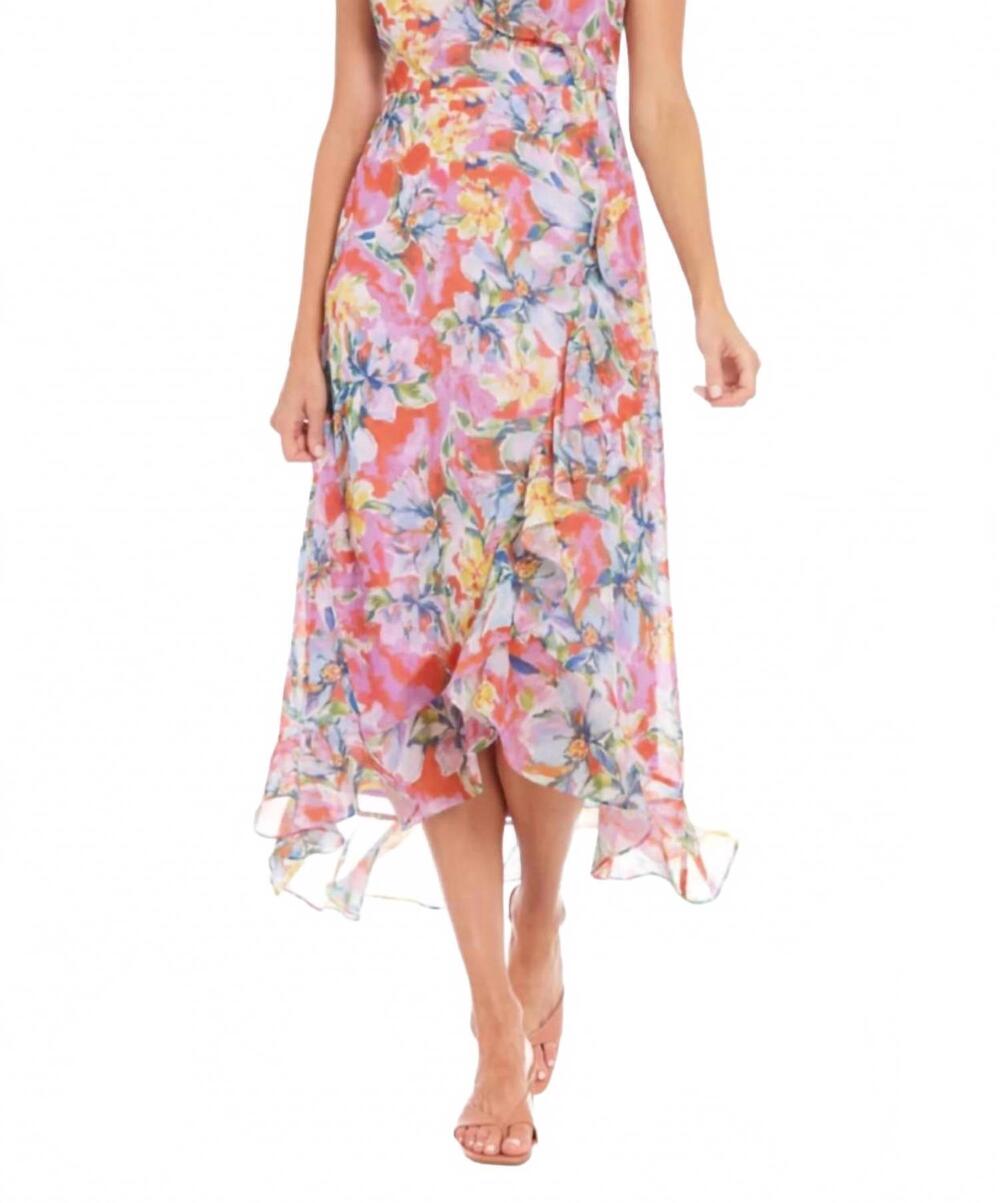 NEW LONDON TIMES floral print hi-lo maxi dress in lavender blue